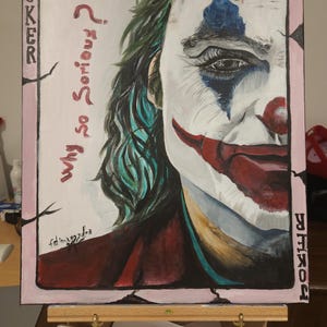 Joker Art Vintage - Tableau Original Inspiré du Cinéma - Dessin Acrylique sur toile 46x55 cm - Décoration Murale Joker