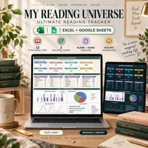 Book Tracker Spreadsheet, Google Sheets Reading Planner with TBR, Series and Library Dashboard