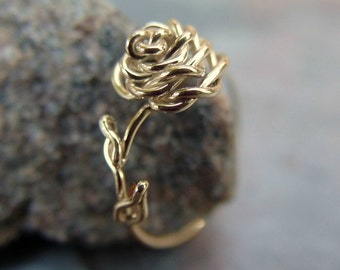 GOLD FILLED Wire Wrapped Rose and Leaf Ring Perfect Gift for a Friend Loved One Romantic Whimsical