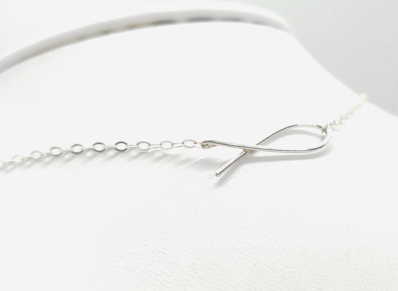 SILVER, Handmade, Christian, Ichthys, Faith, Fish, Necklace, Sterling Silver, Ichthus, Baptism Gift image 1