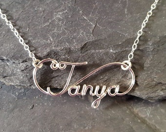 Handmade, Personalized, Sterling Silver, Custom, Wire, Name, Word, Necklace, Bridesmaid, Jewelry, Gift, Mom