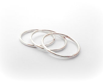 Stacking Stackable Hammered Layering Above Knuckle Midi Ring, Sterling Silver, 3 rings, Your Size