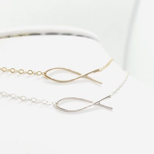 Gold Filled or Sterling Silver Ichthus Fish Christian Necklace Dainty Delicate Minimalistic