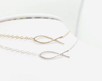 Ichthus Fish Christian Gold Filled OR Sterling Silver Minimalistic Dainty Delicate Necklace