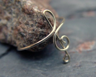 Treble Clef Ring, Sterling Silver, ADJUSTABLE, Wire, ANY SIZE, Gift, Friend, Love, Music, Note