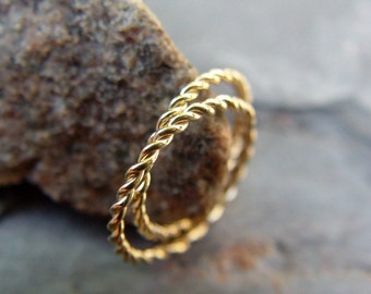 ONE, Gold, Filled, Twisted, Ring, Stacking, Sterling Silver, Midi, Your Size, Fun