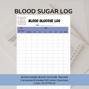 Blood Sugar Tracker, Diabetic Log, Printable Blood Sugar Log, Blood Glucose Journal, Diabetes Management,Diabetic Planner,Diabetes printable