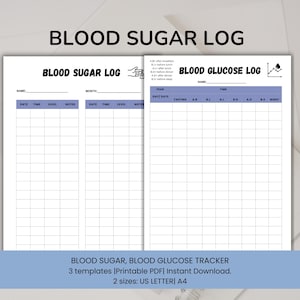Blood Sugar Tracker, Diabetic Log, Printable Blood Sugar Log, Blood Glucose Journal, Diabetes Management,Diabetic Planner,Diabetes printable