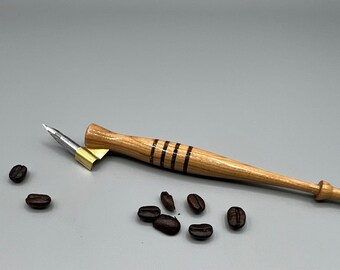 Hand Turned Oblique Calligraphy Pen with Coffee Inlay
