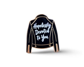 Hopelessly Devoted to You Grease Enamel Pin – Vintage Leather Jacket Pin, Retro Movie Quote, Cute Gift for Grease Fans