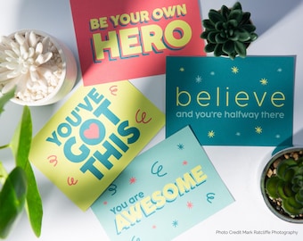Affirmation Postcards Pack of 4 | A6 Self-Care Cards | Motivational Quote Prints | Self-Love