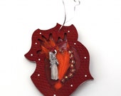 Anatomical Heart Joan of Arc Reliquary Shadow box Brooch pin with Red Patinated Copper and Silver