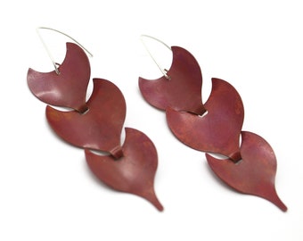 Red Pangolin Shell Thin Copper and Silver medium link earrings