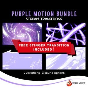 Purple Stream Transition Pack, 5 Animated Stinger Transitions with a Free Gift