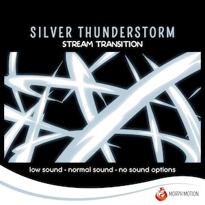 Transition argentée Stinger orageuse, Stinger Stream inspiré de la foudre, Transition de flux Twitch, Transition de flux animée de dessin animé