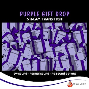 Purple Gift Drop Animated Transition with Audio, Twitch Stream Stinger Transition, Gift Box OBS, Streaming Assets for VTuber Streamers