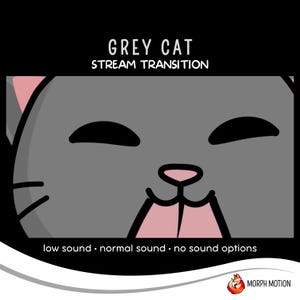 Gray Cat Animated Stream Transition with Audio, Twitch Stinger Transition, Kawaii Cat OBS, Cute Streaming Assets for VTuber Streamers