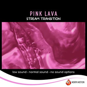May include: Pink lava flowing in a stream, creating a swirling, abstract pattern. The text "PINK LAVA STREAM TRANSITION" is at the top of the image. The text "low sound - normal sound - no sound options" is at the bottom of the image.