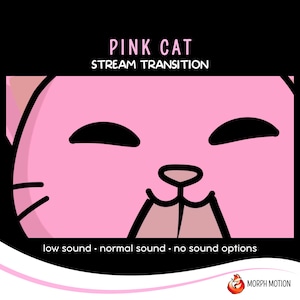 Pink Cat Animated Stream Transition with Audio, Twitch Pink Stinger Transition, Kawaii Cat OBS, Cute Streaming Assets for VTuber Streamers