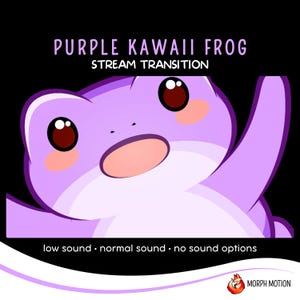 Transición de aguijón de rana kawaii morada, transición de transmisión de dibujos animados de Twitch, transición de audio linda animada, recurso de transmisión OBS para VTuber