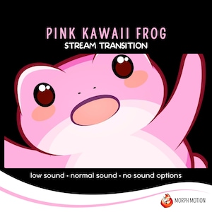 Transición de aguijón de rana kawaii rosa, transición de transmisión de dibujos animados de Twitch, transición de audio linda animada, recurso de transmisión OBS para VTuber