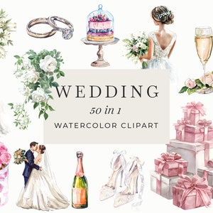 Aquarell Hochzeit Clipart - Png für Einladung Bundle - Boho Ring, Mapdesigner, Marriage Designs Hochzeit Junk Journal und Scrapbooking Kit