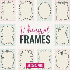 Grillige frames SVG | Golvende handgetekende rand, striklijst, gestreepte en wervelende clipart voor bruiloft, vrijgezellenfeest, canvas uitnodigingen