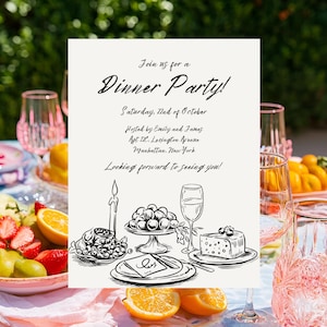 Dinner Party Invitation Template | Italy Aesthetic & Hand-Drawn Menu | Editable Canva Invite Adult Birthday, Weddins and Rehearsal Dinners