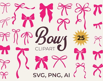 Coquette Bow SVG Bundle | Pink Ribbon Clipart, Hand-Drawn Bows for Cricut, Cute Bow Illustrations, Whimsical Clip Art, Digital Download