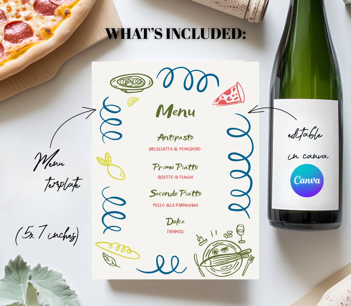 Italian Menu Template | Editable Canva Menu for Pizza & Pasta Party ...