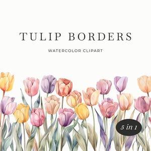 Tulpen Blumen Clipart | Aquarell Blumen Frühling Clipart | Tulpe PNG Muster | Hochzeitseinladung Bordüre | Sofortiger digitaler Download