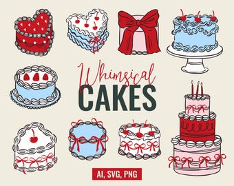 Whimsical Cake SVG & PNG Set - Hand-Drawn Icons for Weddings, Bachelorette Parties, Birthdays, and More | Editable Canva Files
