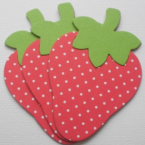 6 Strawberries - Sweet Strawberry Patch -  Red Polka Dot Chipboard Embellishments - 3 1/8" inch Tall