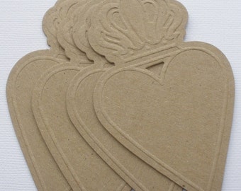 Embossed Heart Crown - Chipboard Die Cuts - Bare Tags Embellishments  2 3/8" inch x 4 1/2" inches