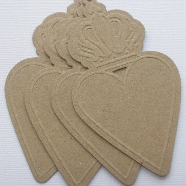 Embossed Heart Crown - Chipboard Die Cuts - Bare Tags Embellishments  2 3/8" inch x 4 1/2" inches