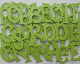 LIME Glitter - Designer Chipboard Letter Alphabets  Die Cuts -  1.5 inch Letters