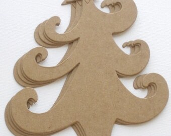 PRiMiTiVE  TREE - Curly Christmas Trees Bare Chipboard Die Cuts - 4" x 5"