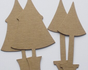 4 PRIMITIVE NOEL TREE - Raw Christmas CHiPBOARD Bare Die Cuts