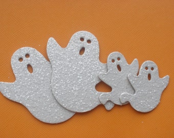 WHiTE GLITTER GHOST - Chipboard Die Cuts - Halloween Diecuts - 6 Piece Set
