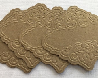 Embossed Point Labels, Tags & Mats - Chipboard Die Cuts - Bare Embellishments - Ornate Notes or Name Plates