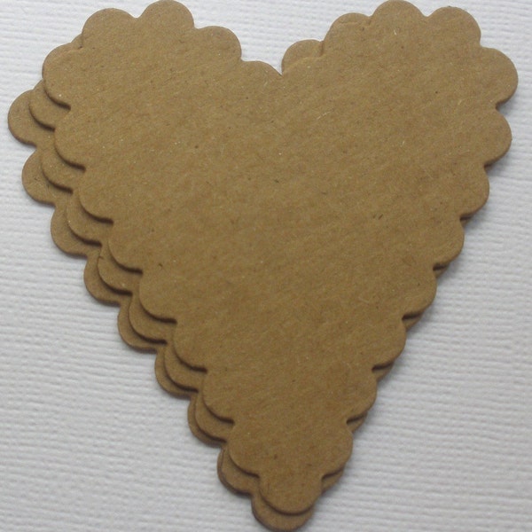 4 SCALLOP HEARTS Bare Chipboard Heart Die Cuts  - 3" inch Tall