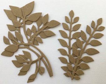 Garden Greens Vine Leaf Foliage - Chipboard Die Cuts - Bare Branch Leaves Embellishments