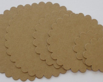 6 NESTiNG SCALLOP CiRCLES - Graduated Matts Bare Cardboard  / Chipboard Die Cuts