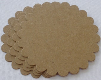 4 SCALLOPED CiRCLES  - Bare Chipboard Die Cuts  - Scallop Circle - 3 7/16"