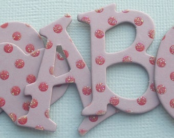 PRiNCESS PiNK -  Glitter Polka Dot Chipboard Alphabet Letters 1.5" inch - 50 Pc Set