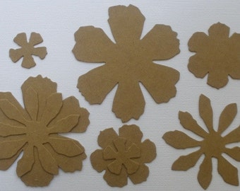 8 Pc.  TATTERED FLORALS  Chipboard Flowers | Layering Flower Die Cuts  | Bare Chip Board Diecuts