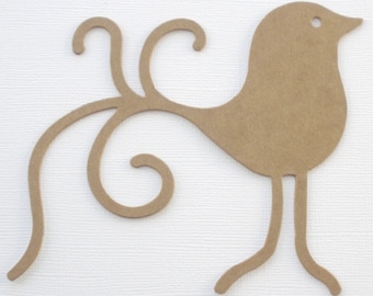 BiRD w/ SWiRLY TAiL  - Chipboard Die Cuts - Bare Diecut Birds - 4 3/4 wide" x 4 1/8" tall