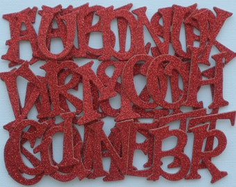Red Glitter Chipboard Letters,  Alphabet Die Cuts, Customize Diecuts -  1.5 inches Tall