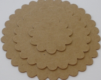 NESTiNG SCALLOP CiRCLE Chipboard Die Cuts - Bare Unfinished  Diecut Circles - 4" inch . . 3 3/8" ...  2"