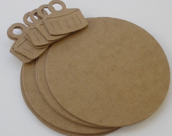 LARGE ORNAMENTS W/ Hang Tops  - Chipboard Die Cuts - Bare Christmas Ball Ornament - 3.5" x 5"